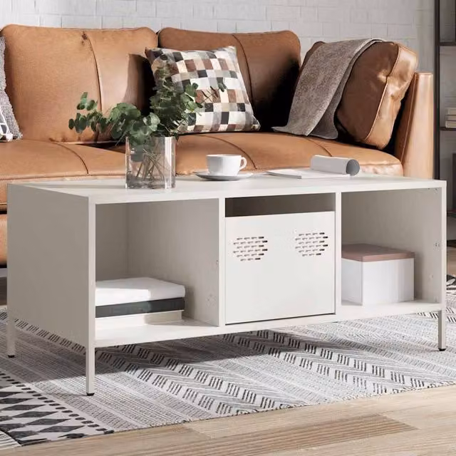 Berkfield Home Industrial White Metal Coffee Table W: 101.5 cm, D: 50 cm, H: 43.5 cm – 1