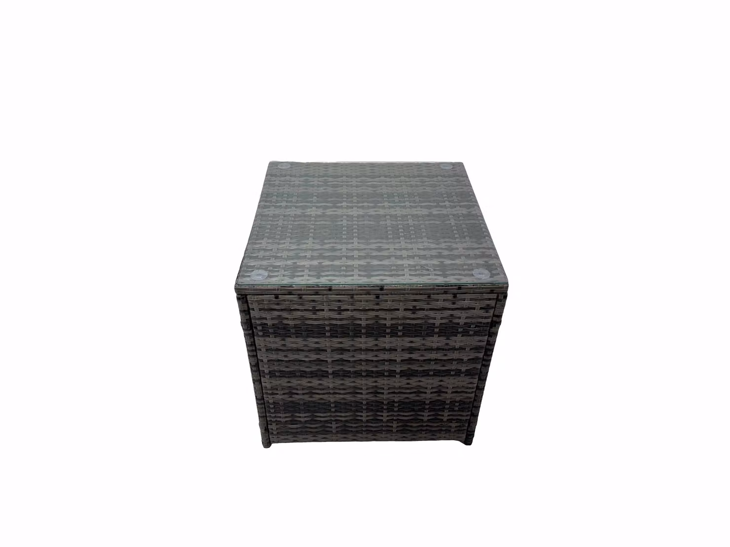 Fimous Patio Furniture Set with Dining Table, Side Table and 3 Stools in Dark Grey Rattan and Glass