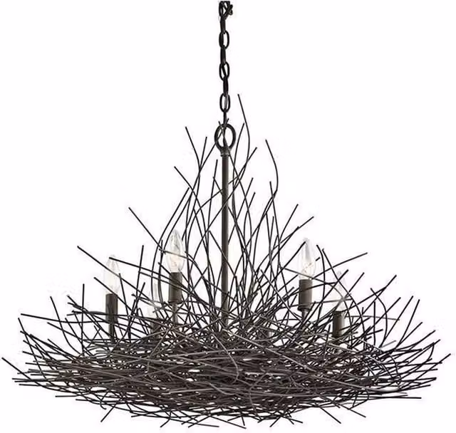 Elstead Organique 6 Light Suspended Pendant Chandelier in Bronze with E14 Fitting