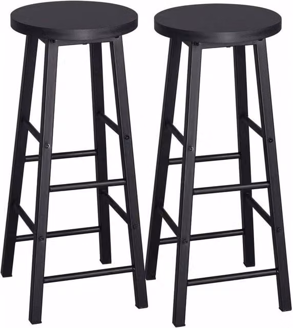 SPETLEK Set of 2 Industrial Metal Bar Stools in Matt Black
