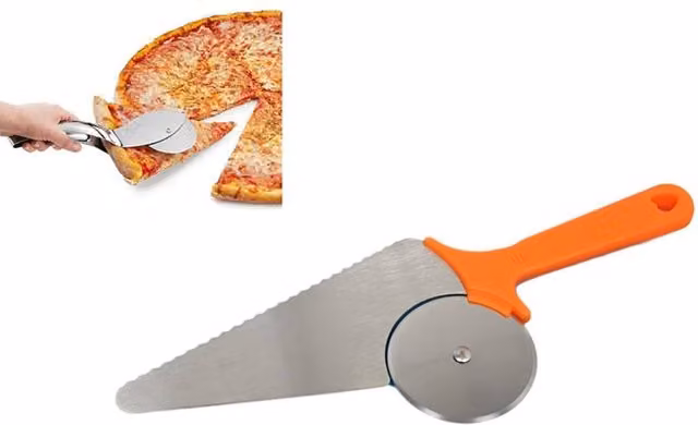 KDMD 2 in 1 Stainless Steel Pizza Cutter and Slice Server, Orange, 28 cm