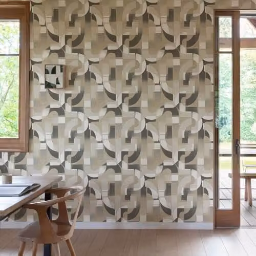 Grandeco Levina Geometric Shapes Textured Wallpaper, Grey Beige – 2