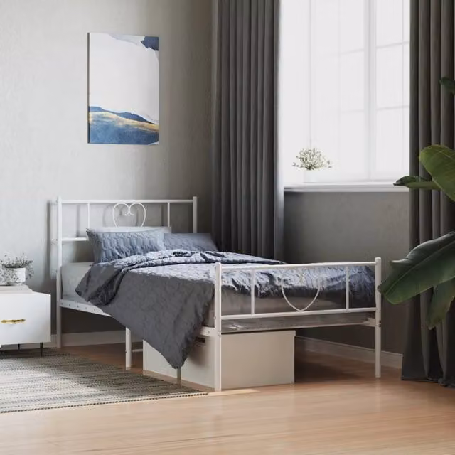 Berkfield Home Metal Bed Frame with Headboard and Footboard, White, W/D/H: 100 x 200 cm