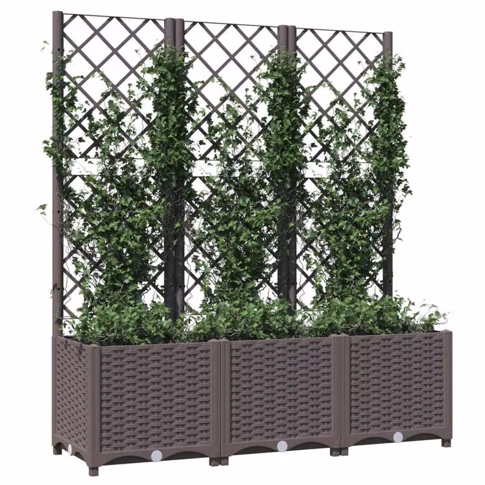 Berkfield Home Garden Planter with Trellis in Brown, W/D/H: 120 x 40 x 136 cm – 3
