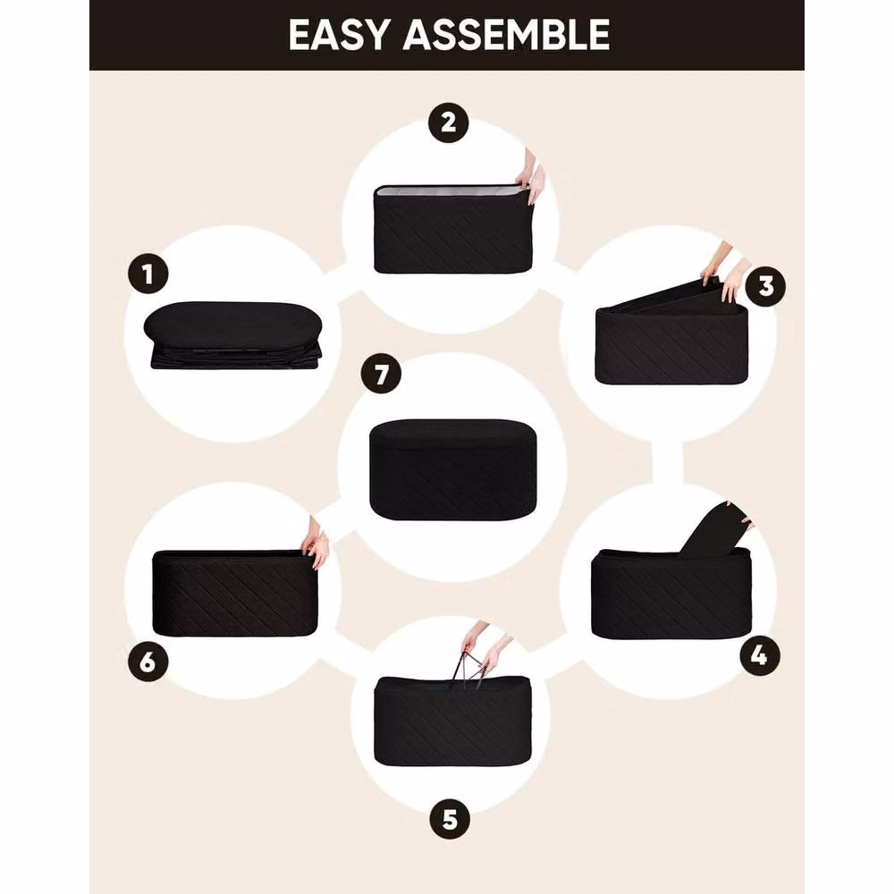 FORGEVIO Oval Ottoman Storage Bench and Folding Foot Rest in Black – 5