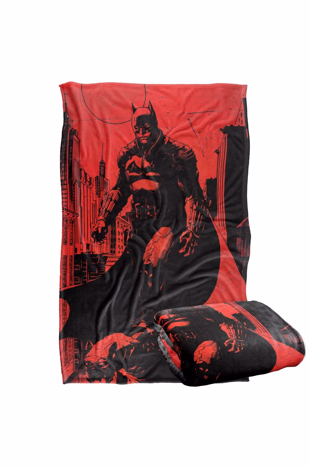 Warner Bros. The Batman (2022) Jim Lee Art Silky Touch Super Soft Fluffy Polyester Throw Blanket, Multicolour and Red, Large – 2