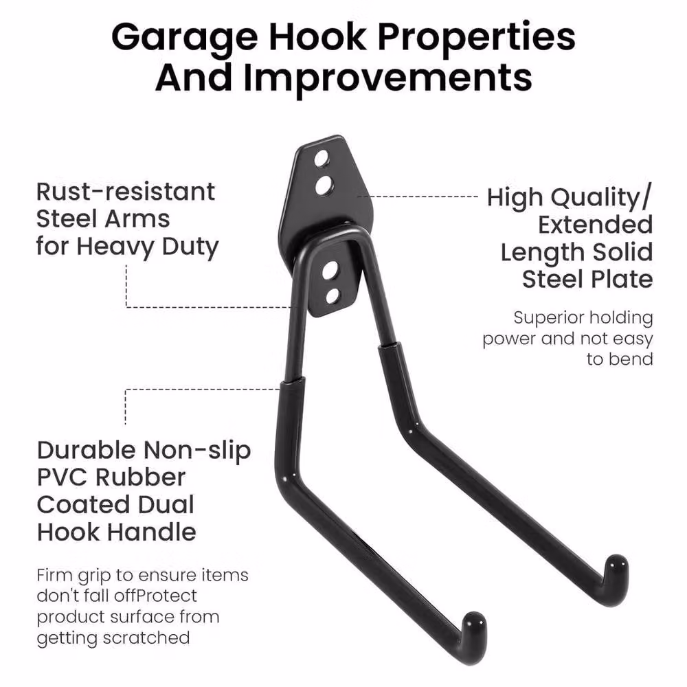 EONLION 16-Piece Black Steel Garage Wall Hook Utility Storage Organiser, W: 100 cm, H: 200 cm – 2