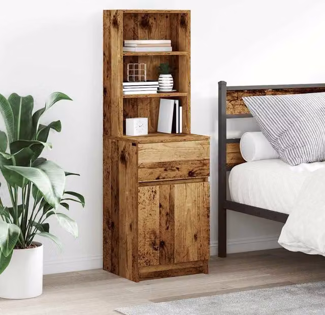 Berkfield Home Bedside Cabinet in Old Wood, W/D/H: 39 x 35 x 125 cm