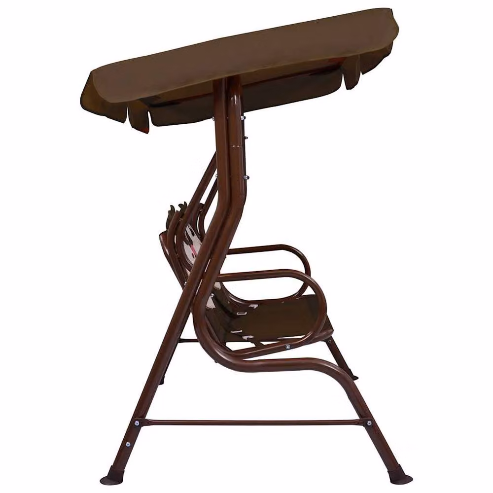 Berkfield Home Kids Swing Bench in Brown with Sun Canopy and Fabric Seat, W/D/H: 115 x 75 x 110 cm – 2