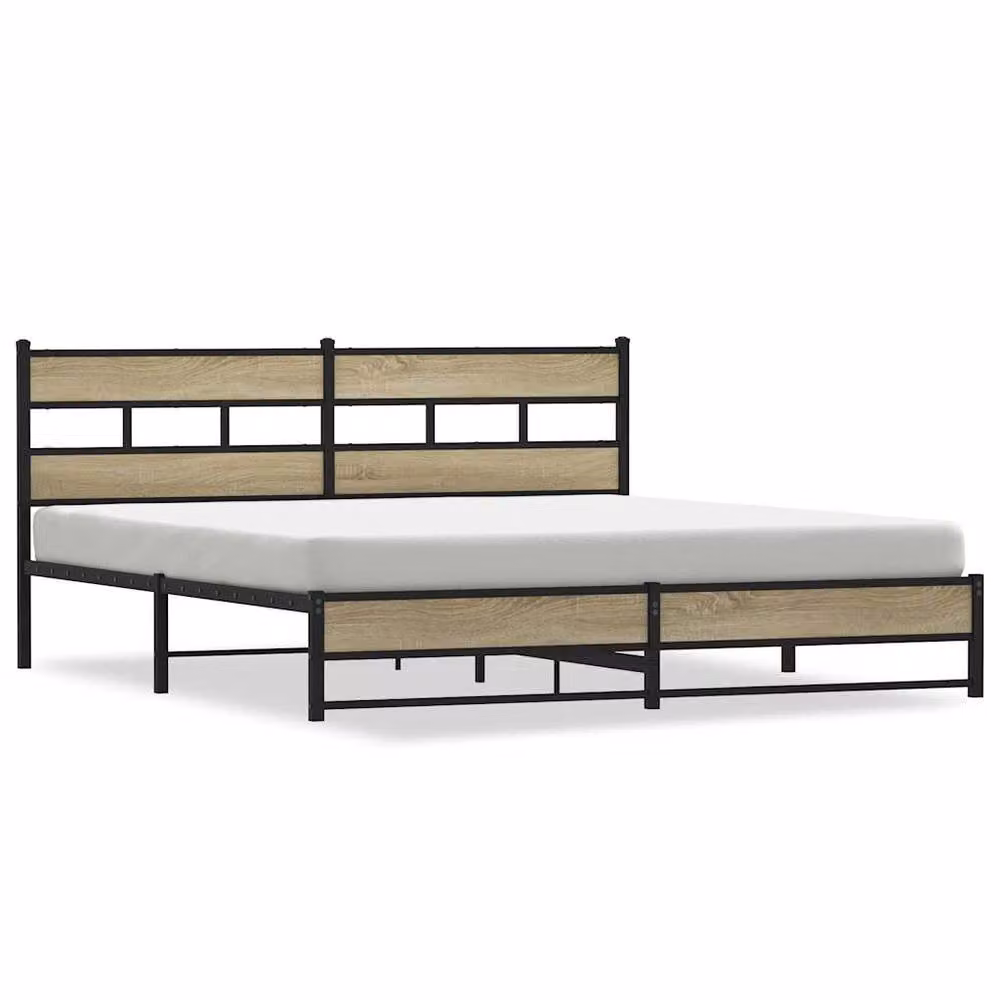 Berkfield Home Metal and Wood Bed Frame in Sonoma Oak and Brown, W/D/H: 180 x 200 x 91.5 cm – 3