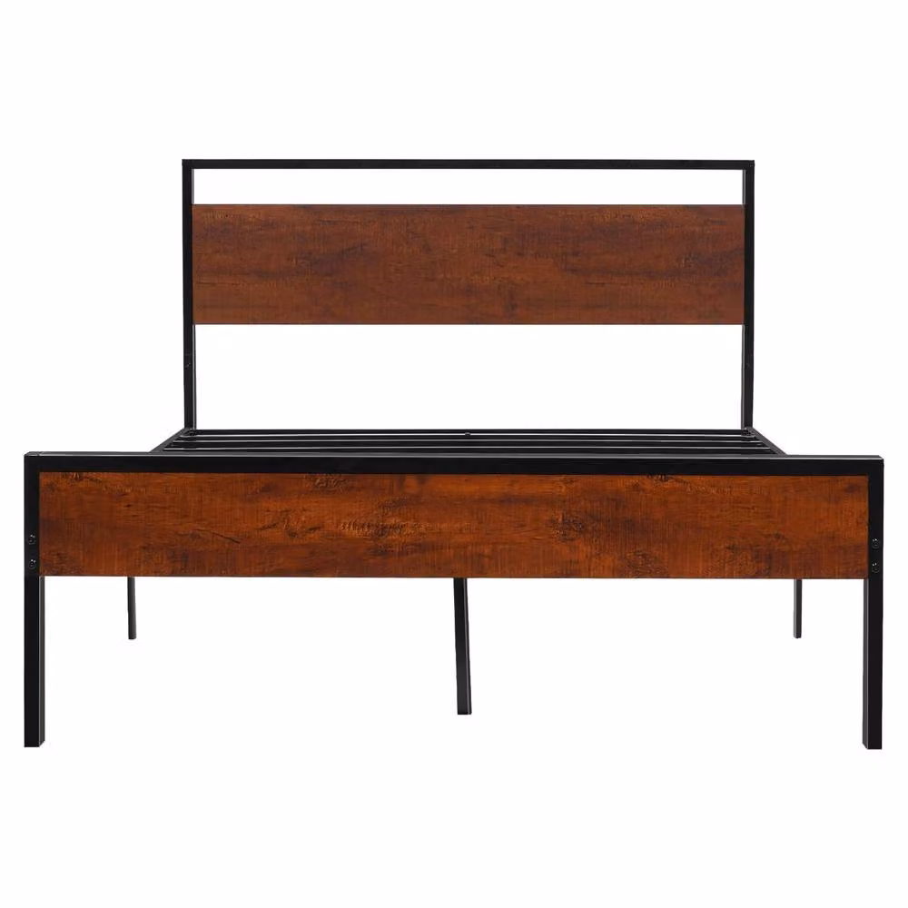 VEVOR Sturdy Bed Frame with Retro Wooden Headboard and Storage Drawers in Black and Brown, 140 x 200 cm – 5