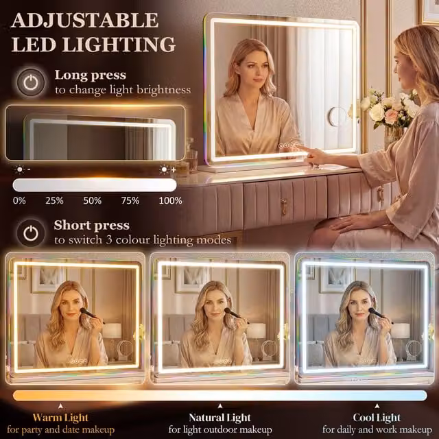 HOMCOM White LED Vanity Mirror with Bluetooth Speaker and Touch Control, W: 80 cm, H: 60 cm
