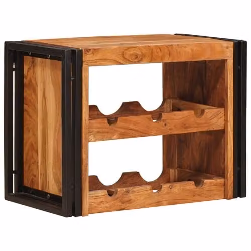 vidaXL Industrial Wine Rack in Brown Solid Acacia Wood and Metal, W: 60 cm, D: 33 cm, H: 45 cm