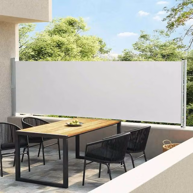 Berkfield Home Retractable Side Awning in Cream with Polyester Fabric and Steel Frame, W/D/H: 600 x 140 x 140 cm