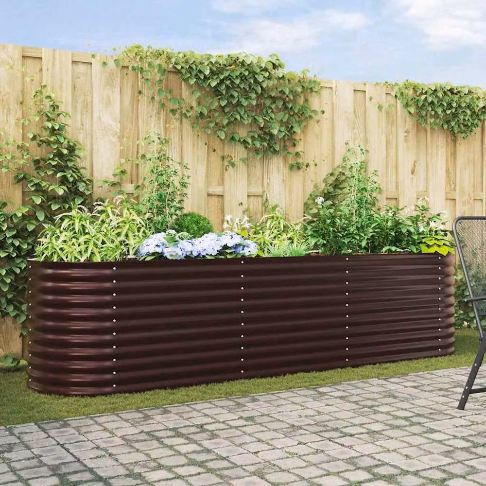 Berkfield Home Garden Brown Galvanised Steel Raised Bed W: 320 cm, D: 80 cm, H: 81 cm – 2
