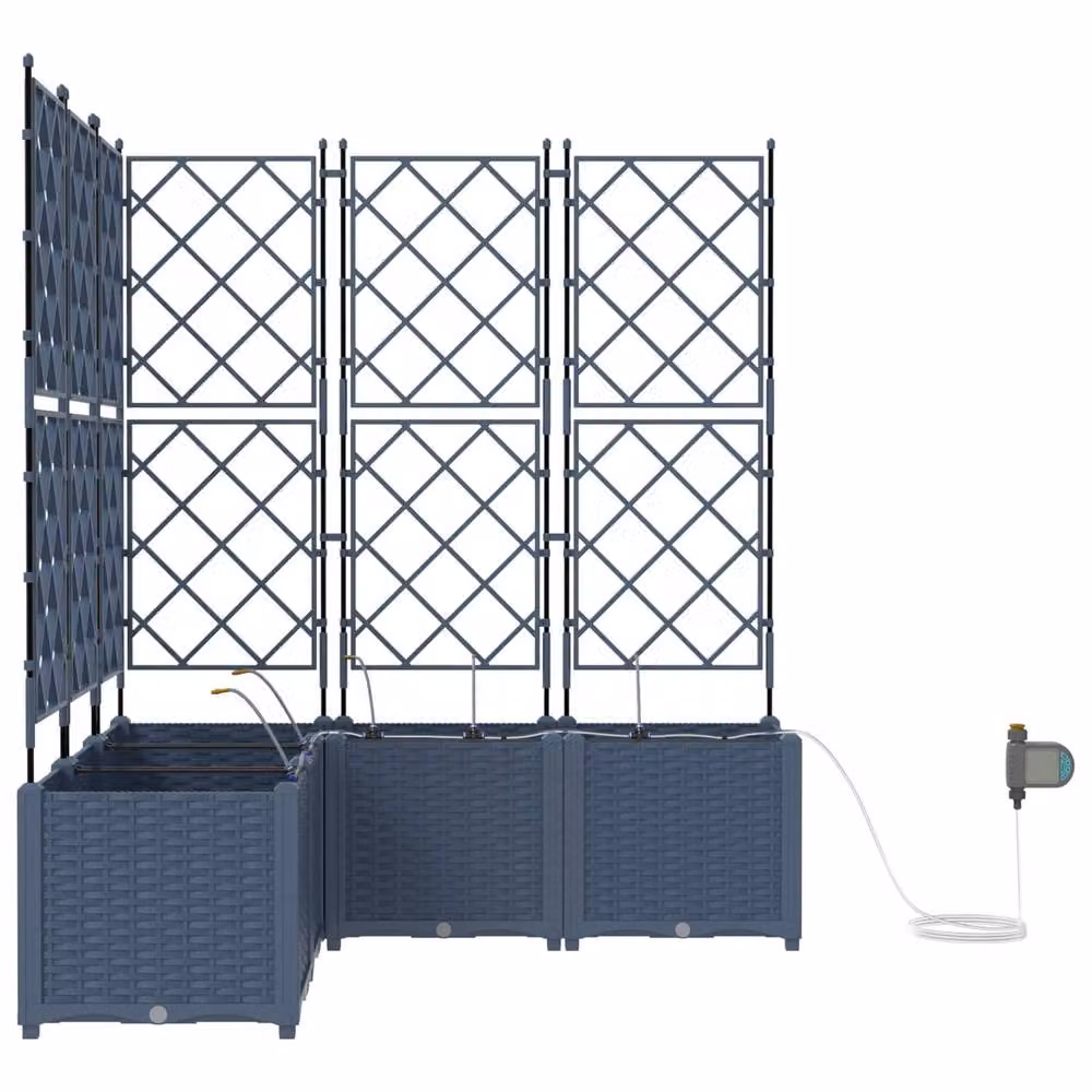 Berkfield Home Grey Plastic Garden Planter with Trellis, W/D/H: 40 x 40 x 143 cm – 4
