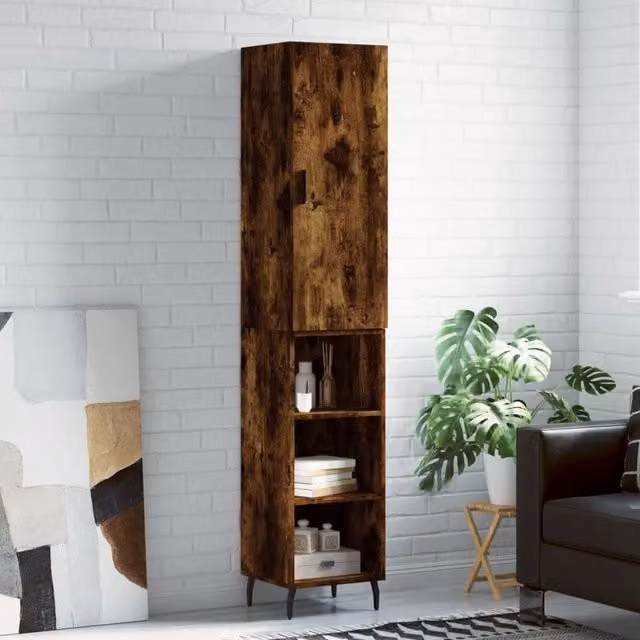 Berkfield Home Smoked Oak Highboard in Brown, W/D/H: 34.0 x 34.5 x 180 cm