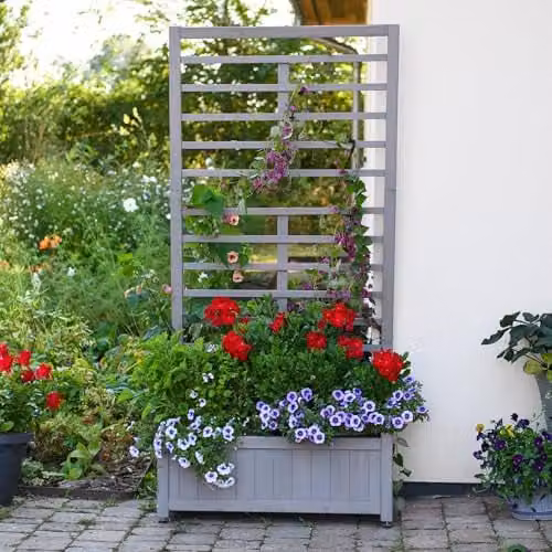 Garden Gear Grey Raised Wooden Planter with Climbing Trellis, Height: 170 cm – 2