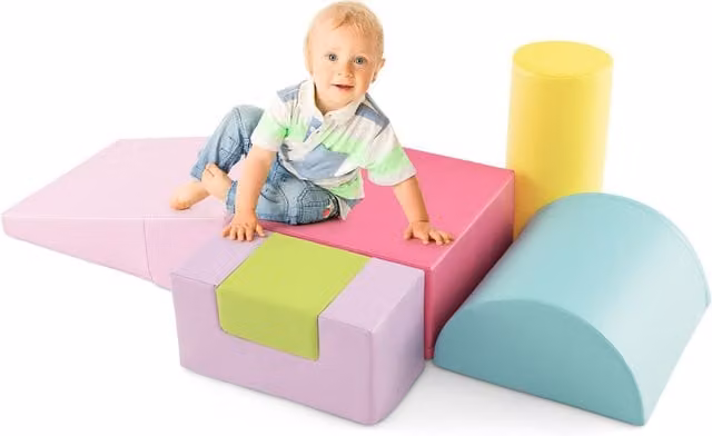 Costway Pink and Multicolour Foam Stacking Climbing Blocks for Toddlers