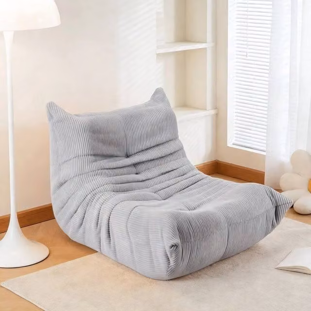 Nordara Grey Velvet Bean Bag Chair with Shredded Memory Foam Filling for Living Rooms