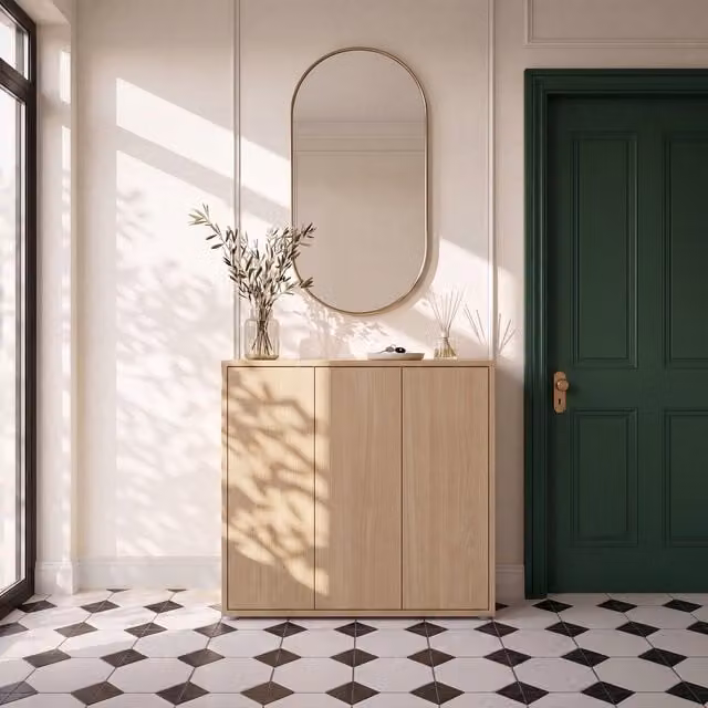Furniture To Go Alice Springs Shoe Cabinet with 3 Push-Open Doors in Sand Elegancia Oak