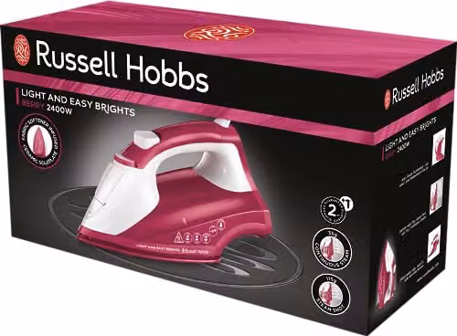 Russell Hobbs Light & Easy Brights Berry Steam Iron in Pink with Ceramic Non-Stick Soleplate, 2400W – 5