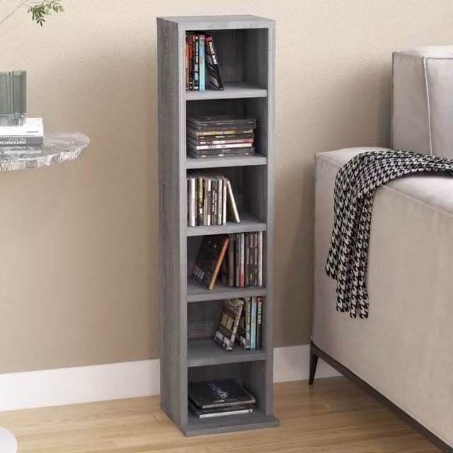 Berkfield Home CD Cabinet in Grey Sonoma, W/D/H: 21 x 20 x 88 cm