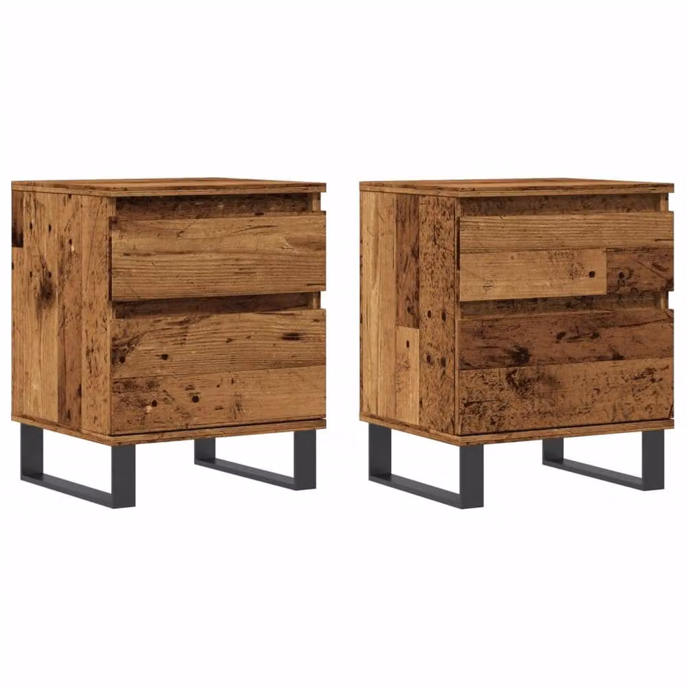Berkfield Home Modern Bedside Cabinets, 2 Piece Set in Brown Old Wood, W/D/H: 40 x 35 x 50 cm – 3