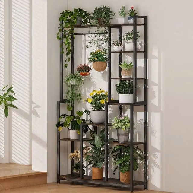 KORVIXA 7-Tier Industrial Indoor Plant Stand in Matt Black Metal – 1