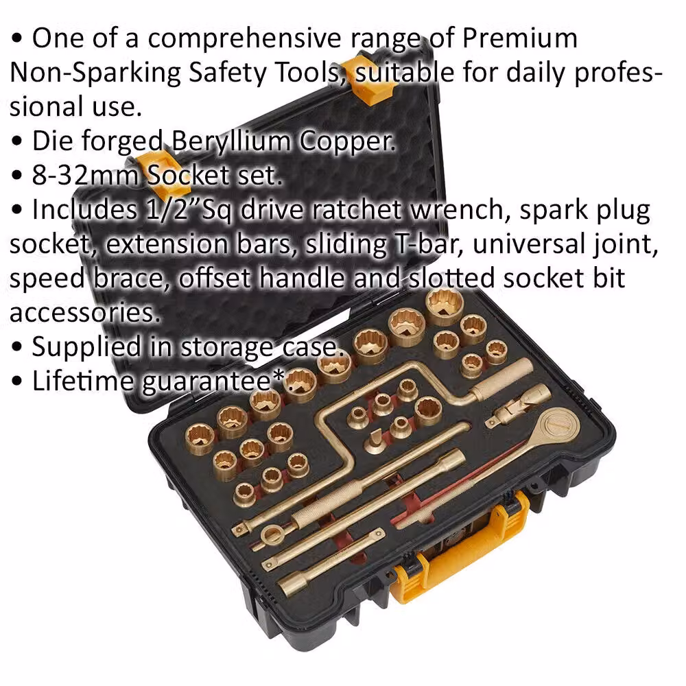 Loops 31 Piece Non-Sparking Beryllium Copper Socket Set with 1/2 inch Square Drive in Gold – 2