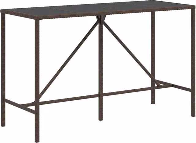 Berkfield Brown Poly Rattan Home Bar Table with Glass Top, W/D/H: 180 x 70 x 110 cm