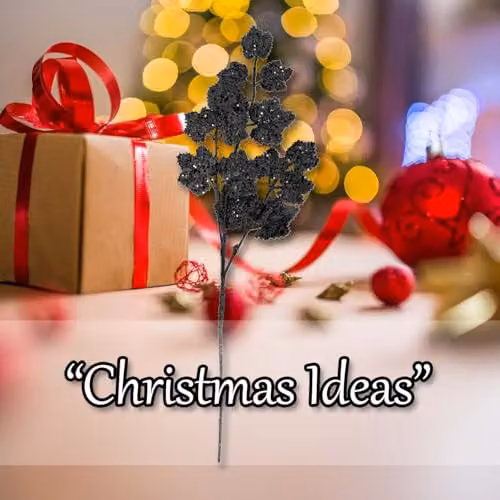 VFM e-Store Christmas Long Stem with Glitter Decoration, Black, H 65 cm x W 20 cm x D 20 cm – 5