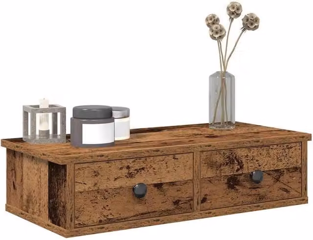 Berkfield Home Wall Shelf with Drawers in Old Wood Brown, W/D/H: 60 x 25 x 15 cm