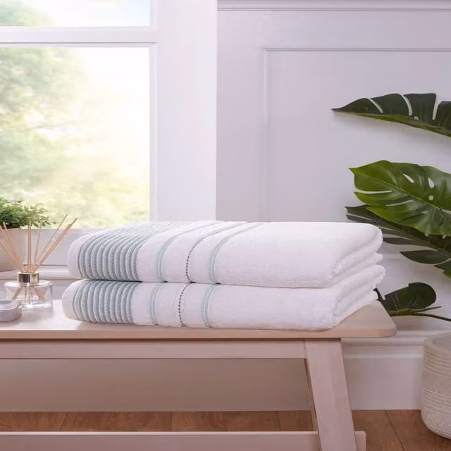 Rapport Home Azure Stripe Pure Cotton Towel Set in Soft White