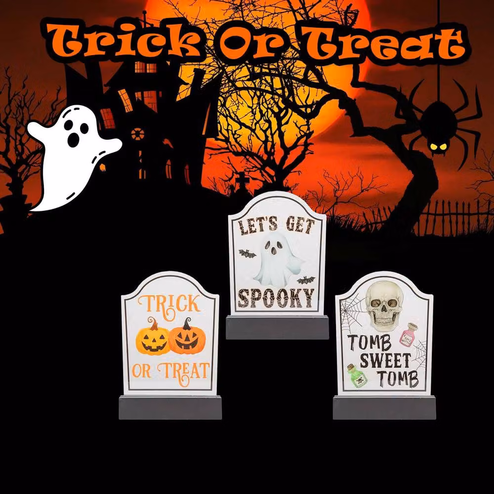 VFM e-Store Halloween Tombstone Decoration Set of 3 in Multicolour and White – 3