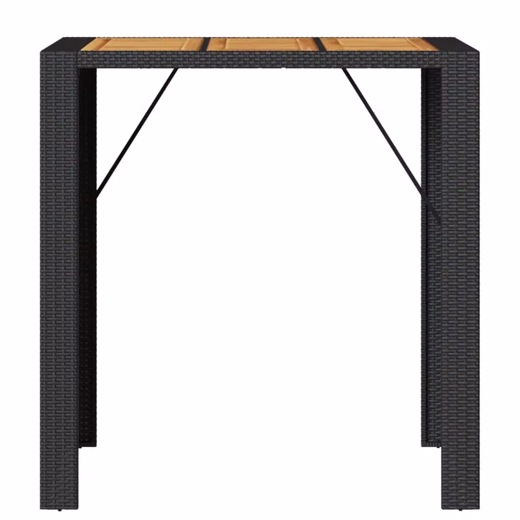 Berkfield Home Garden Bar Table with Black Poly Rattan and Acacia Wood Top, W/D/H: 105 x 80 x 110 cm – 4