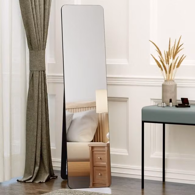 HOMCOM Full Length Rectangular Mirror in Black, Free Standing or Wall Mounted