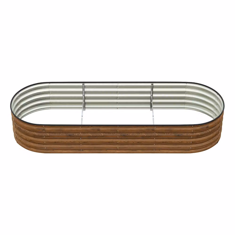 Living and Home Oval Galvanised Steel Raised Garden Bed in Brown – 2