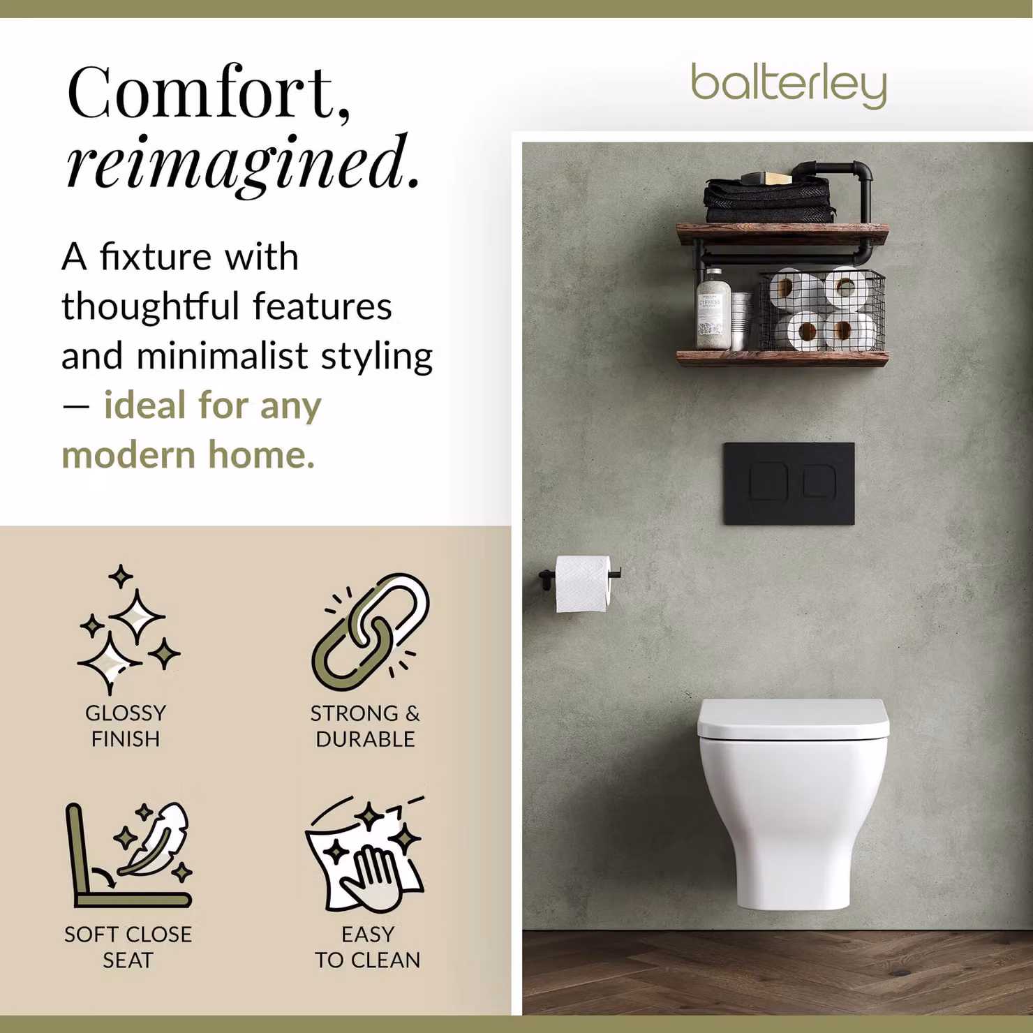 Balterley White Ceramic Rimless Wall Hung Toilet Pan and Soft Close Seat, W: 364 mm, D: 363 mm, H: 486 mm – 2