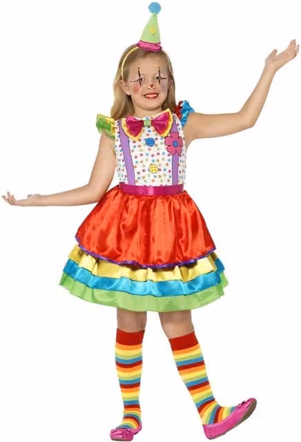 Smiffys Girls Deluxe Clown Dress Up Set in Multicolour and Brown