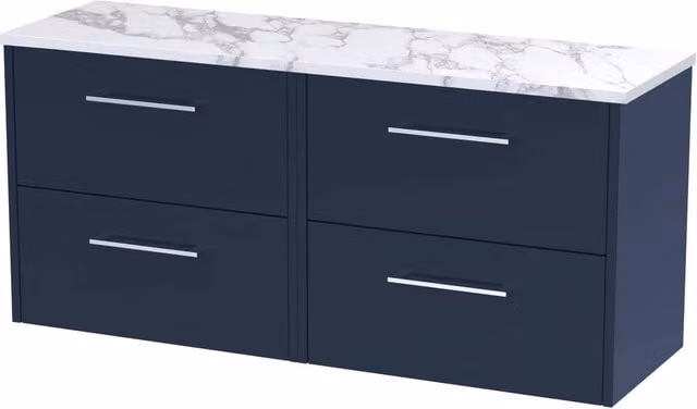 Balterley Modern Wall Hung 4 Drawer Bathroom Vanity Unit in Matt Blue, W/D/H: 120.0 x 39.0 x 56.1 cm – 1