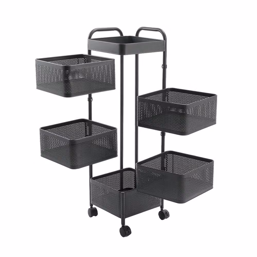 Garden Sanctuary 5-Tier Metal Kitchen and Balcony Storage Rack with Wheels in Matt Black – 2