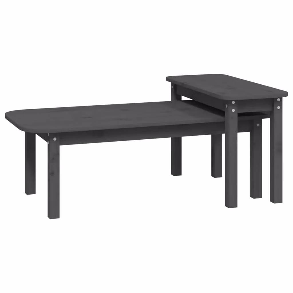 Berkfield Home 2 Piece Grey Solid Pine Wood Nested Coffee Table Set – 2