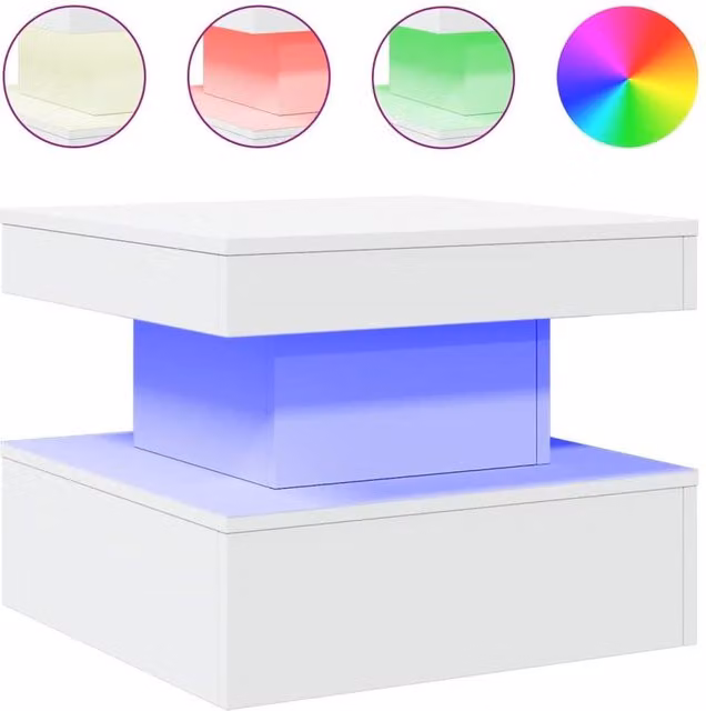 Berkfield Home Modern Square Coffee Table with LED Lights in White, W/D/H: 50 x 50 x 40 cm – 1
