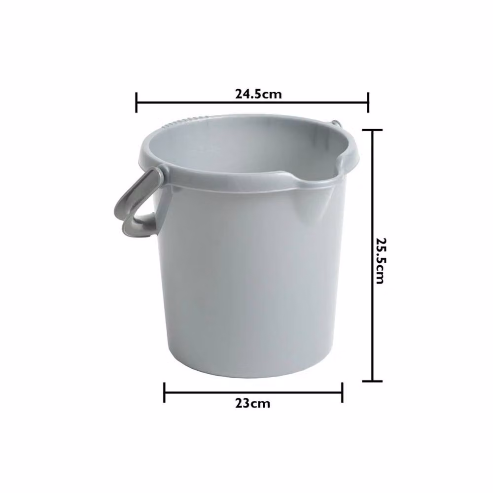 Nordara 2 Pack Grey Plastic 5L Buckets with Silver Grip Handles and Pouring Lips – 2