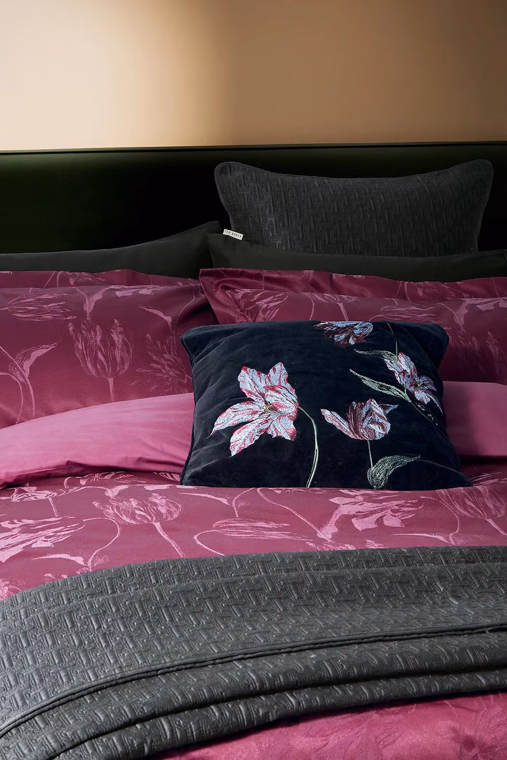 Ted Baker Tulips Jacquard Cotton Velvet Square Cushion in Black, W x D: 45 x 45 cm – 2