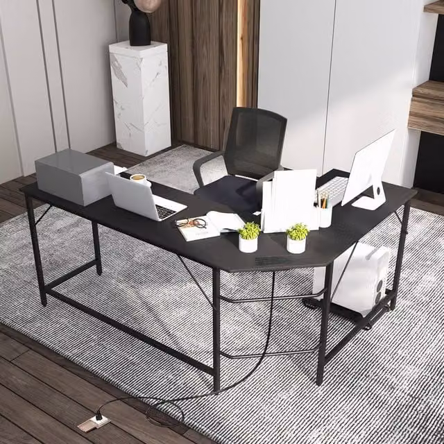 Costway L-Shaped Corner Home Office and Gaming Desk with CPU Stand in Black – 1