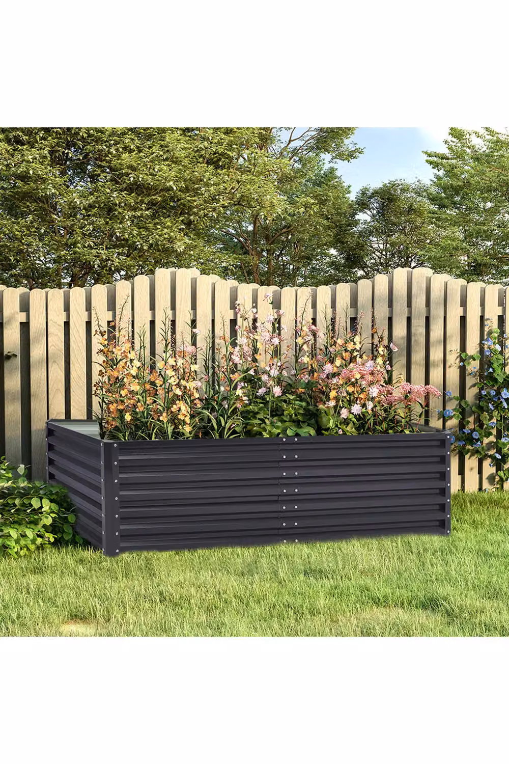 Living and Home Grey Modular Metal Raised Garden Bed W/D/H: 90 x 57 x 90 cm – 2