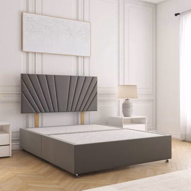 BSSPOKE Maria Small Double Plush Velvet Divan Bed with 24 inch Headboard in Grey, W/D/H: 120 x 200 cm