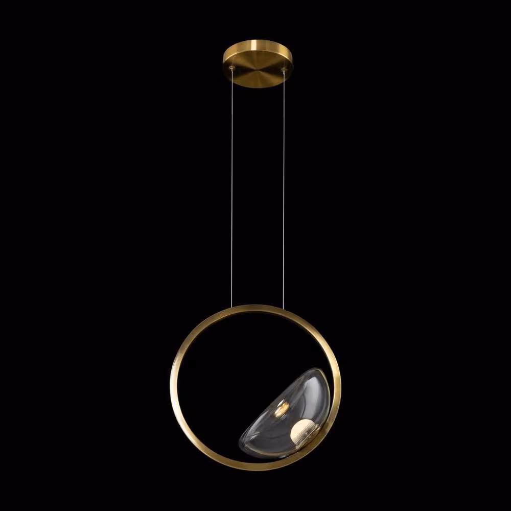 Maytoni Lunare Modern Integrated LED Pendant Ceiling Light in Gold/Brass with 3000K Warm White Light – 3